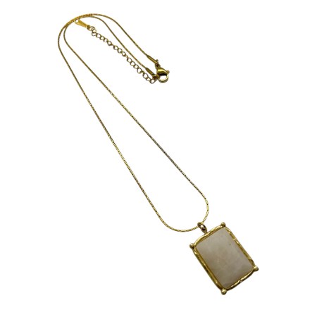 necklace steel natural stone pink